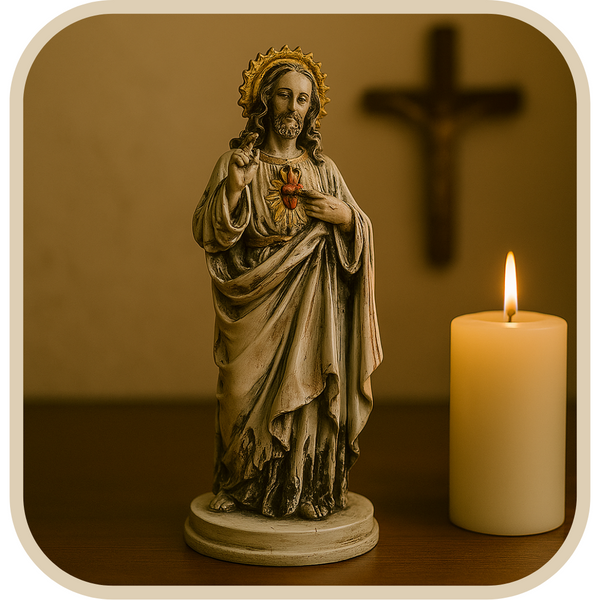 Imagem Sagrado Coração de Jesus Marmorizado - Decoração com Fé®
