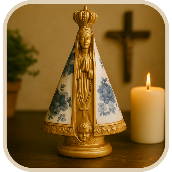 Imagem Nossa Senhora Aparecida Floral Azul e Dourado - Decoração com Fé®