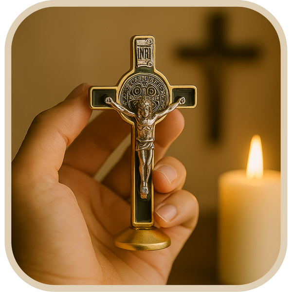Crucifixo de Mesa São Bento – Proteção e Fé no Lar®