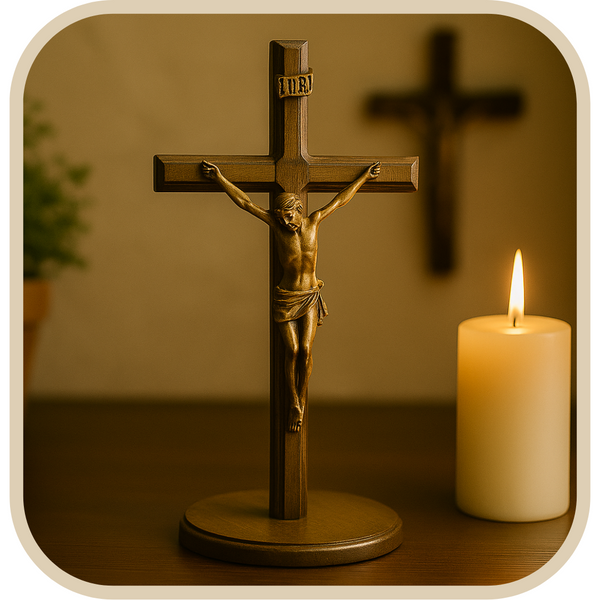 Crucifixo Clássico de Mesa – Cristo em Madeira e Bronze®